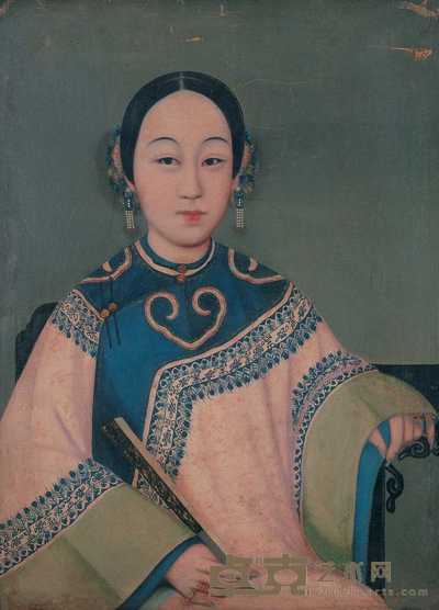 佚名 清末 执扇仕女 62×47cm